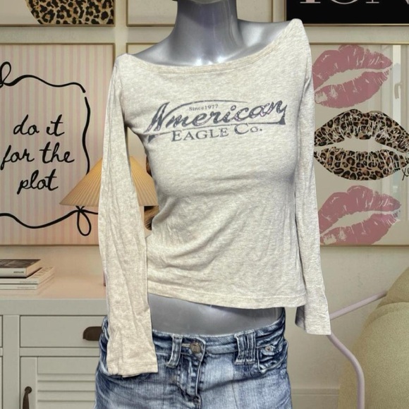 American Eagle Outfitters Tops - ❌SOLD❌ American Eagle Vintage Y2K Off-Shoulder Long Sleeve Shirt
